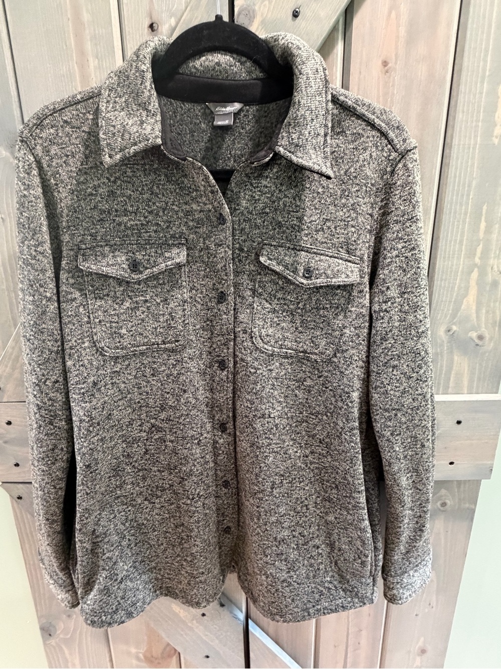 Eddie Bauer Gray Marled Sweater Fleece Shacket Button Front Women’s M Utility
